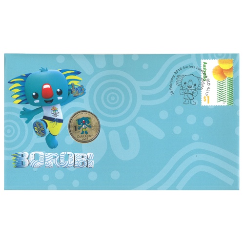 Australia 2018 Gold Coast Commonwealth Games Borobi Stamp & $1 Coin PNC