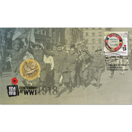 Australia 2018 End of WWI 100th Anniversary Stamp & $1 Coin PNC