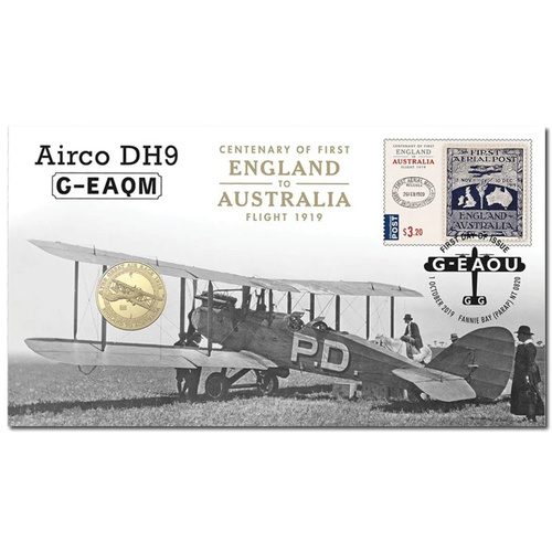 Australia 2019 Centenary of First Flight Airco DH9 G-Eaqm Stamp & $1 Coin PNC