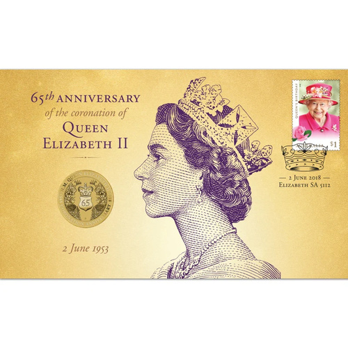 Australia 2018 65th Anniversary of the Coronation of QEII Stamp & $1 Coin PNC