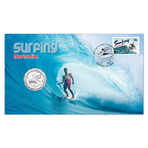 Australia 2013 Surfing Stamp & 50c Coin PNC