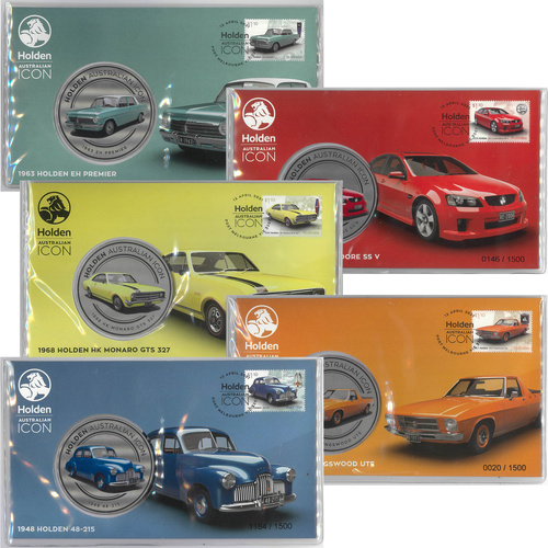 Australia 2021 Holden Cars set of 5 Stamp & Medallion Covers