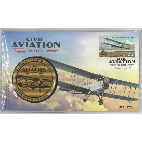 Australia 2020 Civil Aviation 100 Years Stamp & Medallion Cover