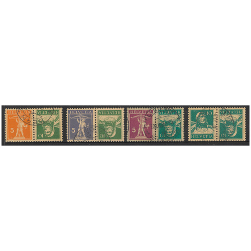 Switzerland c1920's Tete Beche Pairs Zum K17,21,23,24 Fine Used 4 Pairs 6-5