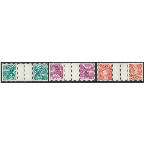 Switzerland 1936 Landscapes Small Holes 3 Gutter Pairs Stamps Zum S47/49 MUH 6-5