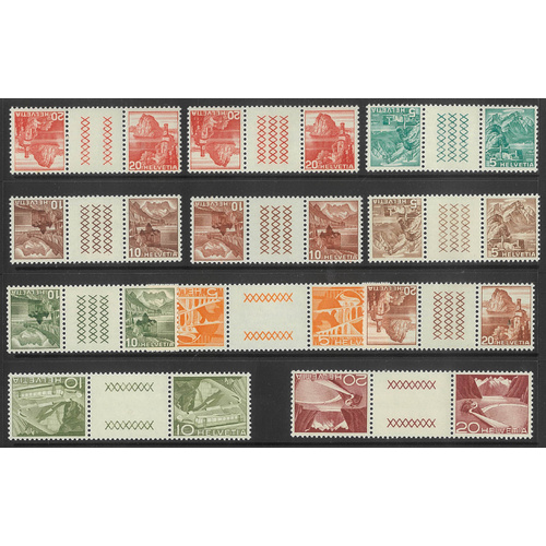 Switzerland 1936-49 Landscape Printed Gutter Tete Beche Pairs 22 Stamps MUH 6-11