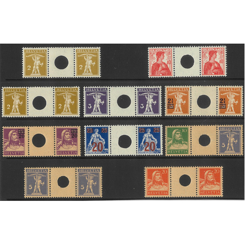 Switzerland c.1920s-30s Large Hole Gutter Pairs 20 Stamps Zum S2-S33 MUH 6-14