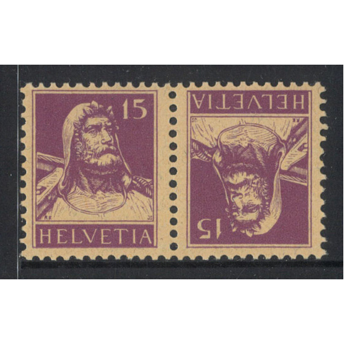 Switzerland 1914 William Tell 15c Tete Beche Pair Stamps Zum K9 MLH 6-15