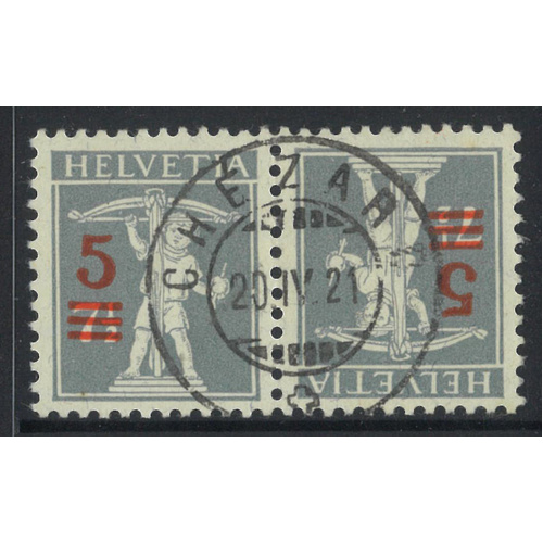 Switzerland 1920 5c On 7½c Tete Beche Pair Stamps Zum K14 Fine Used 6-15