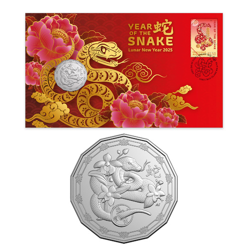 Australia 2025 Lunar New Year of The Snake Stamps & RAM 50c Coin PNC