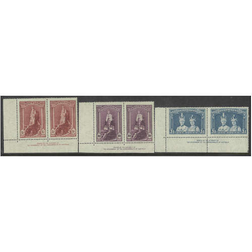 Australia 1948-49 Robes Thin Paper Authority Imprint Pairs 6 Stamps MUH 6-19