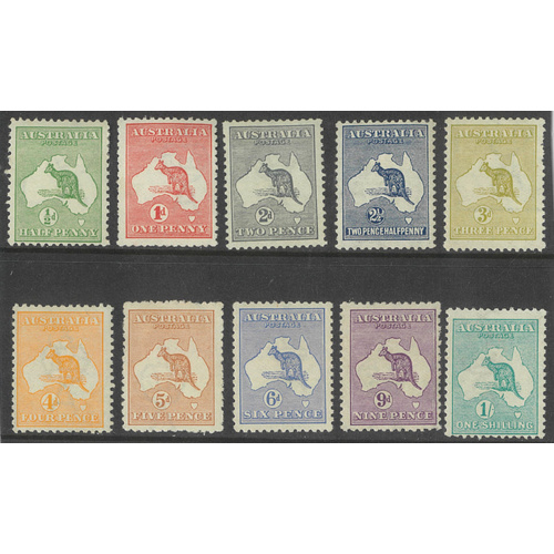 Australia Kangaroo 1st WMK Short Set 10 Stamps SG1/11 Mostly MLH 10-5