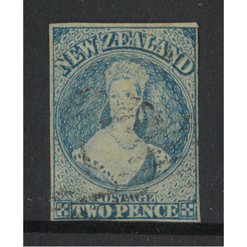 New Zealand 1862 WMK Large Star QV 2d Stamp Worn Plate 4 Margins SG38 FU 11-1