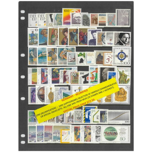 Germany Reunified 1990-93 Selection of Various Commemorative Sets 70 Stamps & 1 Mini Sheet MUH #436