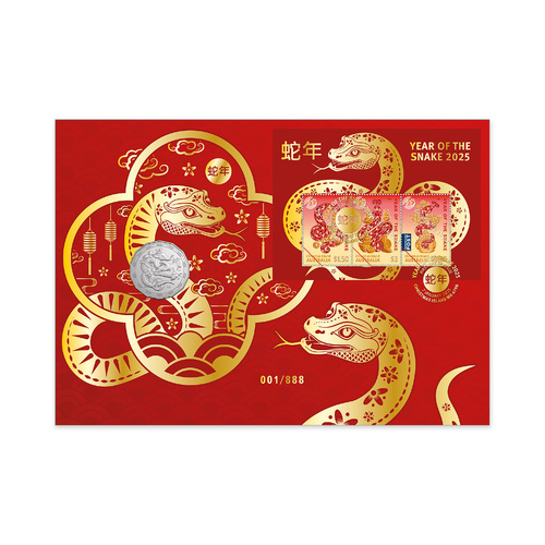 Australia 2025 Lunar New Year of The Snake Privy Mark 50c Coin & Mini Sheet PNC