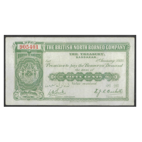 British North Borneo 1938 Fifty Cents 50c Banknote aEF P-23