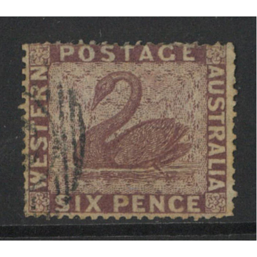 West Australia 1861 Swan 6d Stamp Purple-Brown Clean-Cut Perfs SG42 Fine Used