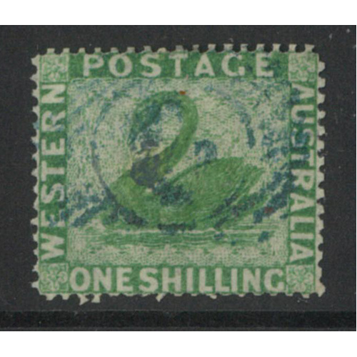 West Australia 1861 Swan 1/- Stamp Green Clean-Cut Perfs SG43 Fine Used