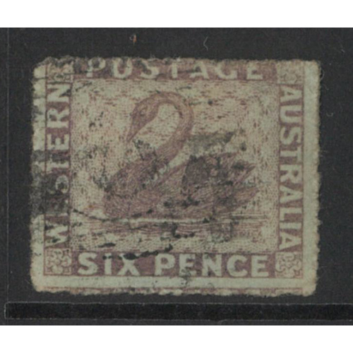 West Australia 1861 Swan 6d Stamp Purple/Blued Rough Perfs SG45 Used