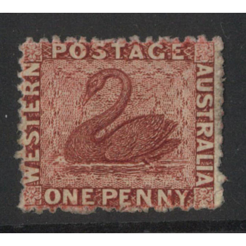 West Australia 1863 Swan 1d Stamp Carmine-Rose No WMK SG49 Mint