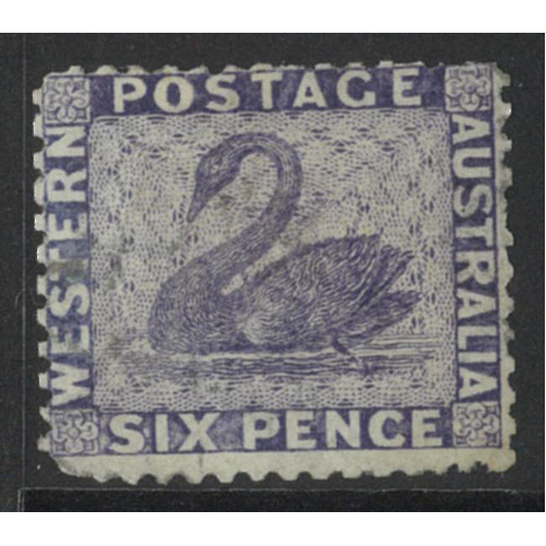 West Australia 1864 Swan 6d Stamp Indigo-Violet WMK Crown CC SG58 MLH