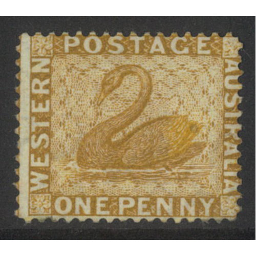 West Australia 1876 Swan 1d Stamp Ochre p14 SG68 MUH