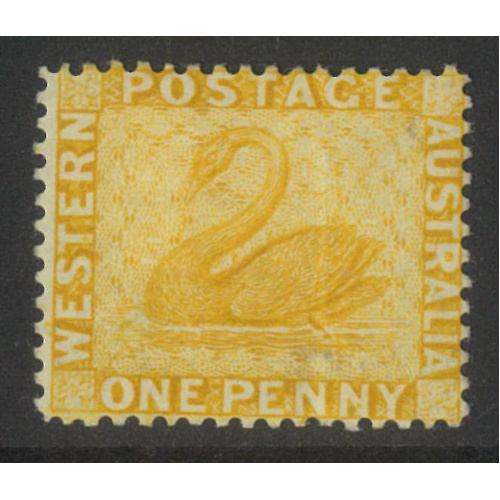 West Australia 1879 Swan 1d Stamp Yellow-Ochre p14 SG70 Mint