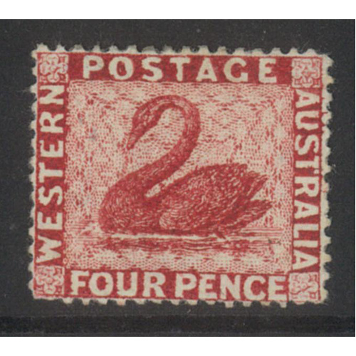 West Australia 1882 Swan 4d Stamp Carmine WMK Crown CA p14 SG78 MLH