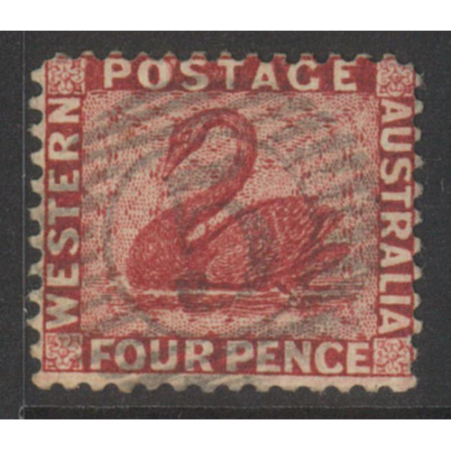 West Australia 1883 Swan 4d Stamp Carmine WMK Crown CA p12 SG84 FU