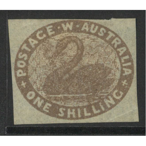 West Australia 1855 Swan 1/- Stamp Grey-Brown Imperf 4 Clear Margins(close) SG4b MNG