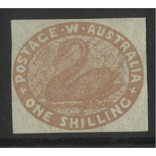 West Australia 1855 Swan 1/- Stamp Pale Brown Imperf 4 Clear Margins(close) SG4c MNG