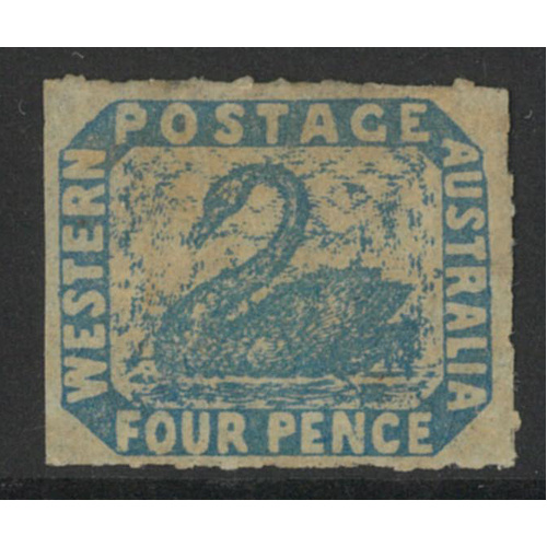 West Australia 1854 Swan 4d Stamp Blue Rouletted SG5a Used