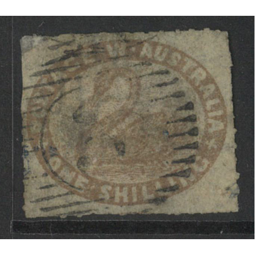 West Australia 1855 Swan 1/- Stamp Grey-Brown Rouletted SG6 Used