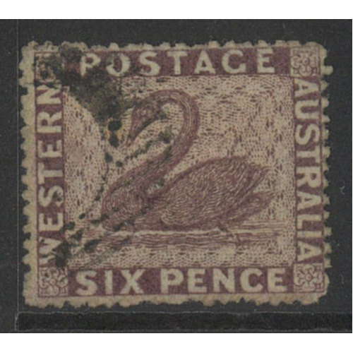 West Australia 1861 Swan 6d Stamp Purple-Brown Intermediate Perfs SG36 FU