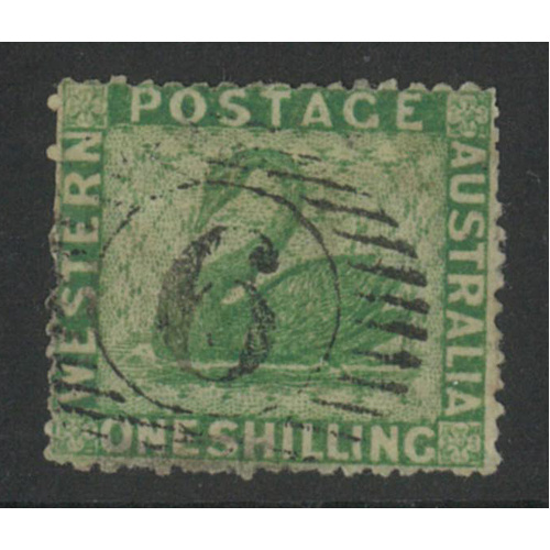 West Australia 1861 Swan 1/- Stamp Yellow-Green Intermediate Perfs SG37 FU