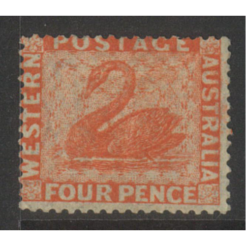 West Australia 1861 Swan 4d Stamp Vermilion p14 SG40 Mint