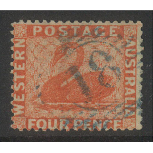 West Australia 1861 Swan 4d Stamp Vermilion p14 SG40 Fine Used