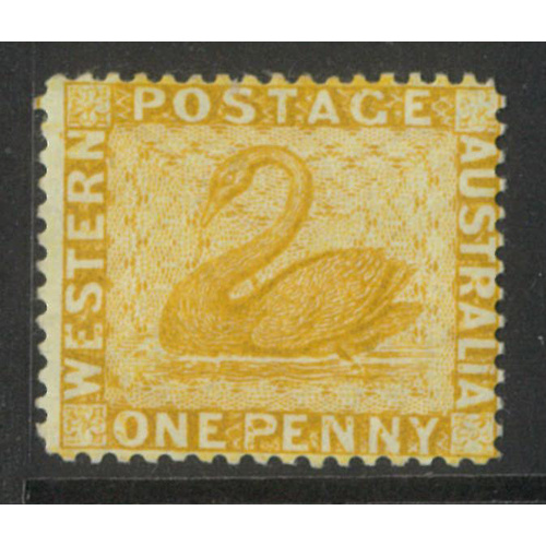 West Australia 1882 Swan 1d Stamp Yellow-Chrome WMK Crown CA p14 SG76 MUH