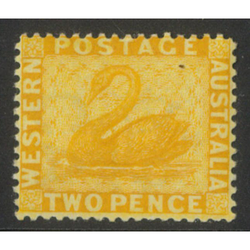 West Australia 1882 Swan 2d Stamp Chrome-Yellow WMK Crown CA p14 SG77 MUH(light bend)