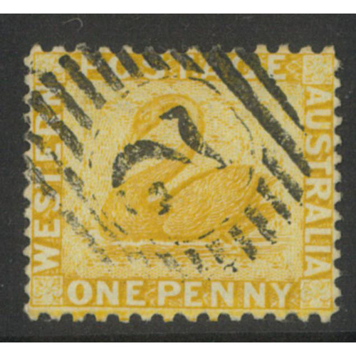 West Australia 1883 Swan 1d Stamp Yellow-Chrome WMK Crown CA p12x14 SG81 FU