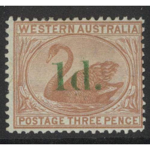 West Australia 1885 Swan 1d on 3d Stamp Cinnamon SG91a Mint