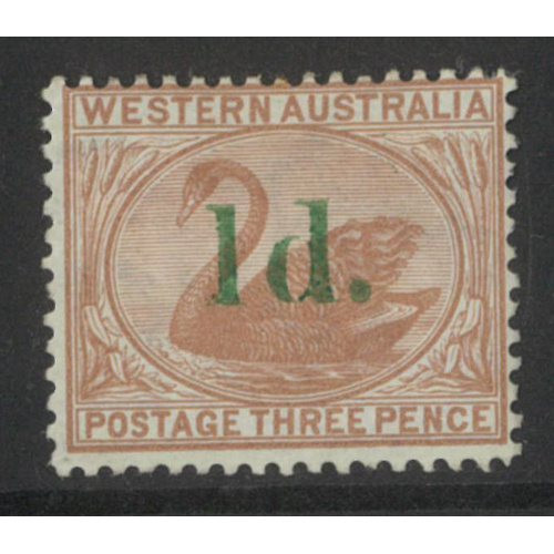 West Australia 1885 Swan 1d on 3d Stamp Cinnamon with "Thin I" SG92a Mint