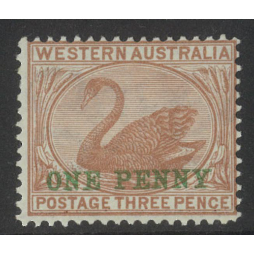 West Australia 1893 Swan 1d on 3d Stamp SG108 MVLH