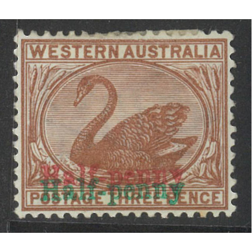 West Australia 1895 Swan ½d on 3d Stamp with Surcharge in Red & Green SG111b Mint