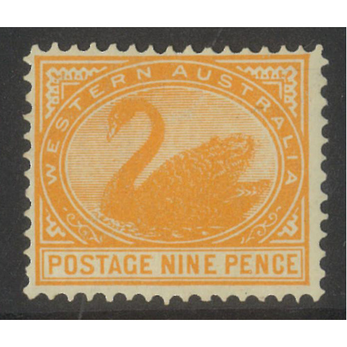 West Australia 1903 Swan 9d Stamp Yellow-Orange V/Crown WMK Upright Inverted SG122a MVLH