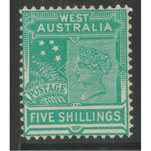 West Australia 1902 QV 5/- Stamp Emerald-Green V/Crown WMK SG126 MLH