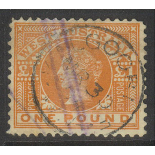 West Australia 1902 QV £1 Stamp Orange-Brown V/Crown WMK SG128 Used