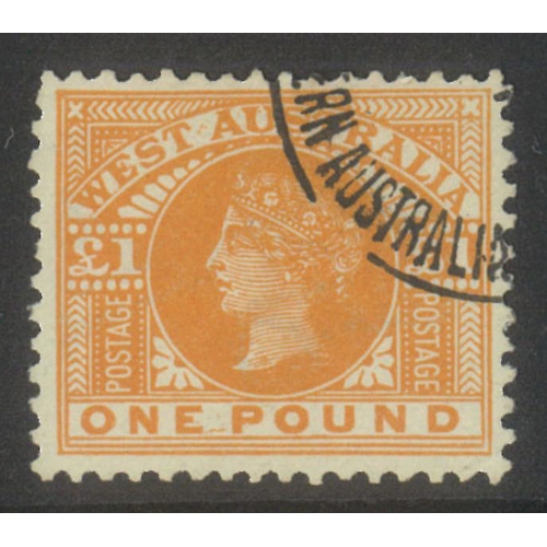 West Australia 1909 QV £1 Stamp Orange V/Crown WMK SG128a Very Fine Used