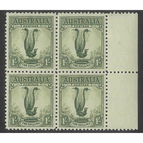 Australia 1932 Lyrebird 1/- Marginal Block/4 Stamps Green SG140 MUH #AUBK