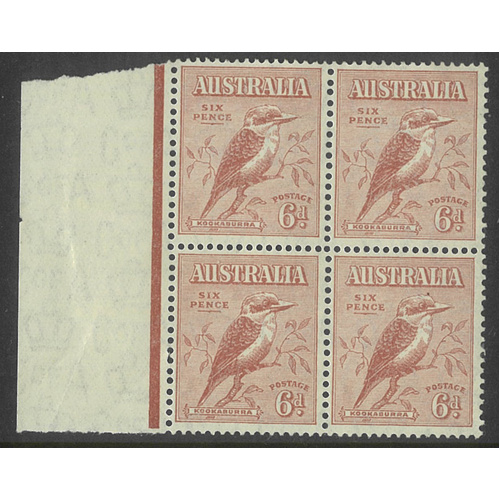 Australia 1932 Kookaburra 6d Marginal Block/4 Stamps SG146 MUH #AUBK